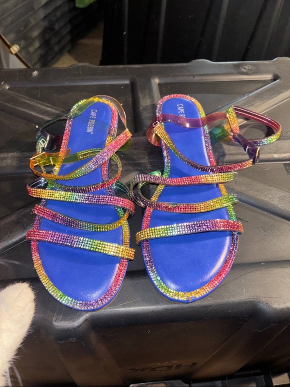 Cape Robbin Multicolor Crystal-Strap Sandals - Blue Footbed